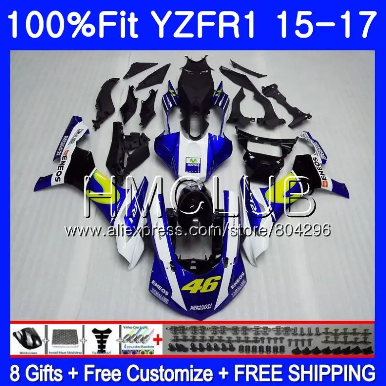 

Injection Blue white Kit For YAMAHA YZF R1 1000 YZFR1 15 16 17 113HM.7 YZF R 1 YZF-1000 YZF1000 YZF-R1 2015 2016 2017 Fairing
