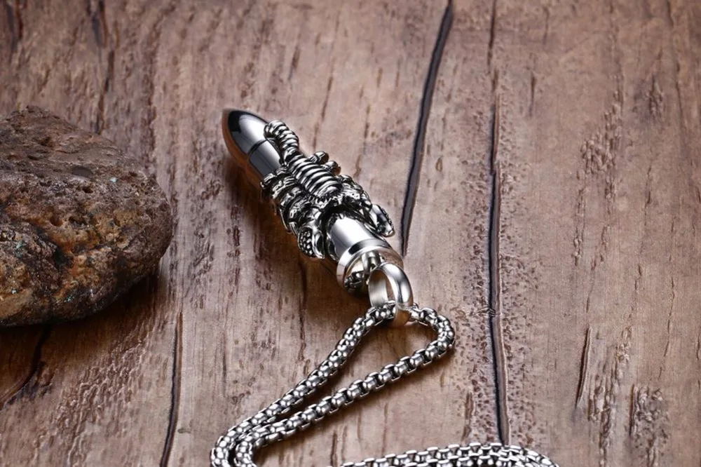 Fashion jewerly Mens Necklaces Stainless Steel Bullet Animal Pendant Punk Rock Silver Black Scorpion Necklace with Chain colar vintage choker silver black  14