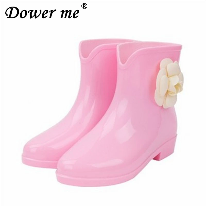 

Women's style Camellia pinkycolor waterproof Antiskid shoe melissa Rain shoes Crystal shoes Short rain boots Bow Keep warm Ma'am
