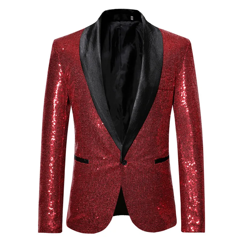 Wine Red Shiny Sequin Blazer Men 2019 Brand New Slim Fit Single Breasted Suit Blazer Jacket Men