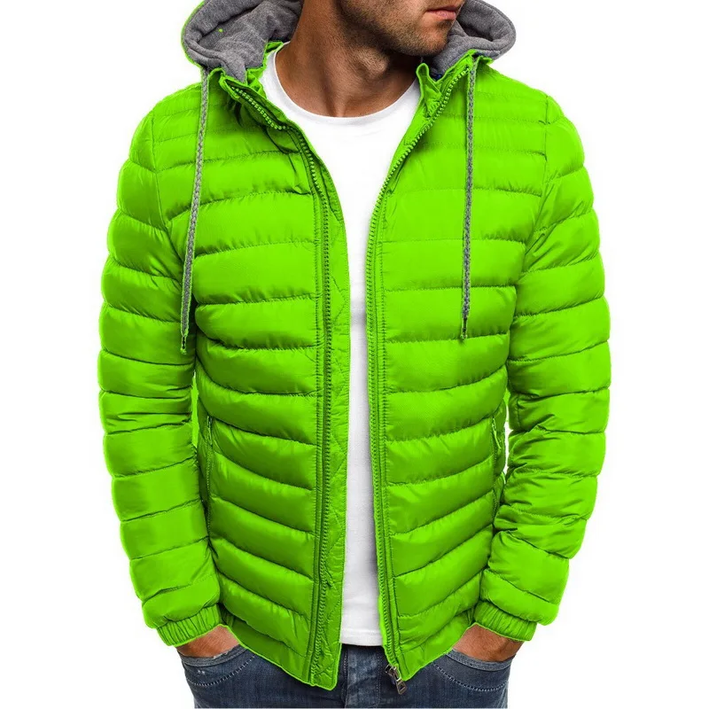 Уличная Повседневная мужская куртка, модная мужская парка с капюшоном, Мужская однотонная плотная куртка и пальто, зимние теплые мужские парки - Цвет: Green