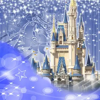 

Light Blue Glitter Sparkles Castle Palace Princess Flags backdrops Vinyl cloth Computer print children kids background
