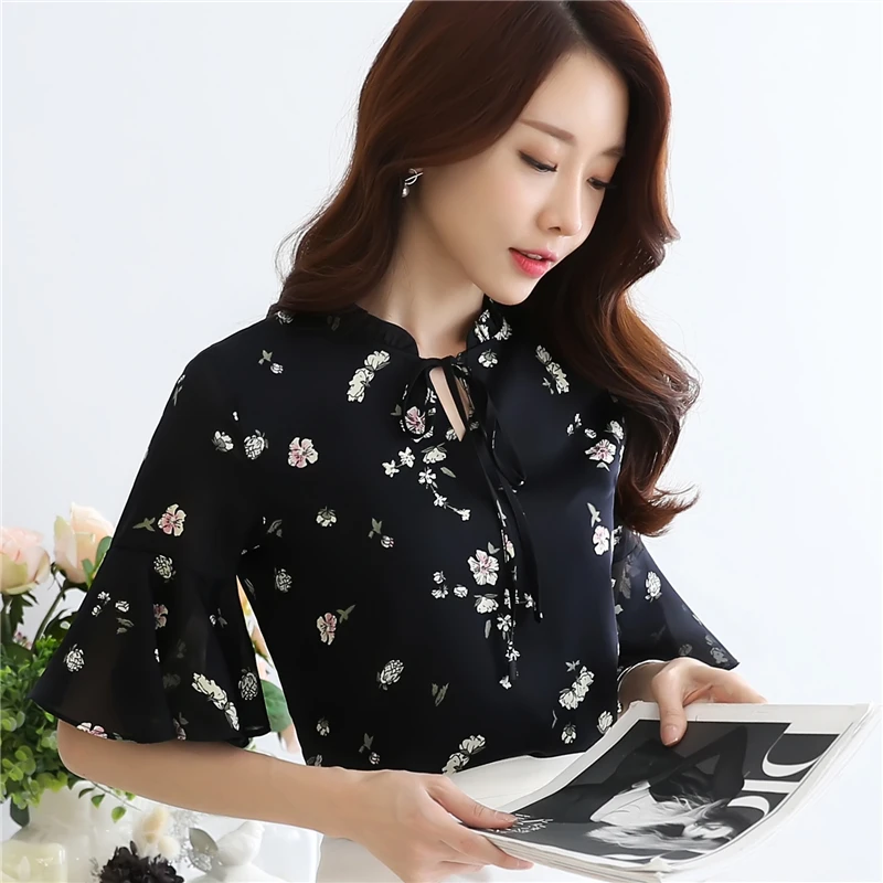 Женские топы и блузки blusas mujer de moda 2018 Рубашки повседневные шифоновые с бантом