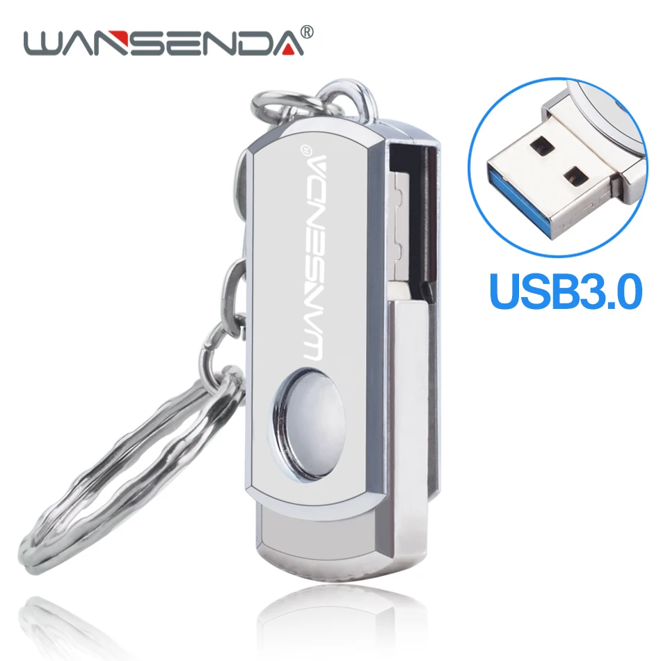 

WANSENDA 3.0 USB Flash Drive High speed usb stick with key chain 64gb 32gb stainless steel pen drive 16gb 8g customized pendrive