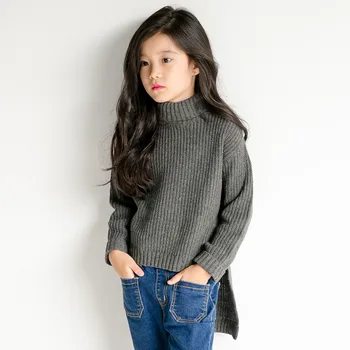 

New 2020 Girls Long Style Sweaters Kids Turtleneck Sweater Children Irregular Basic Shirt Toddler Autumn Tops,#2318