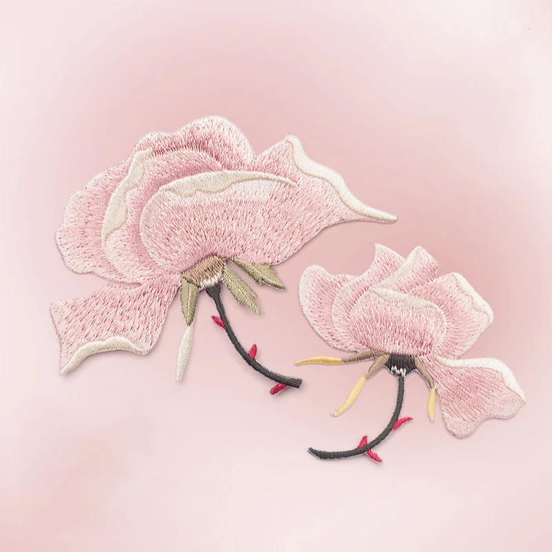 Розовый пион китайская Роза аппликация вышивка цветок патчи для одежды железные наклейки для украшения для одежды Швейные патчи