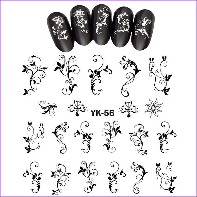 UPRETTEGO Золотые/серебряные Водные Наклейки металлические наклейки для ногтей цветы винтажные вихревые Цветочные абстрактные STRAMONIUM Лаванда YK55-60 - Цвет: YK056  SILVER