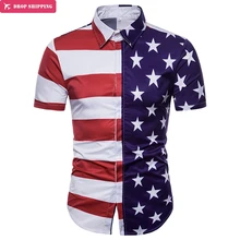 Star Flag Print Mens Shirts 2018 Summer New Short Sleeve Chemise Homme Casual Slim Fit Striped Flag 3D Chemise Homme Camiasa kids striped and star flag print vest dress