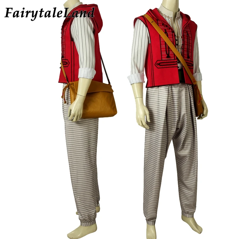 2019 Movie Aladdin Costume Cosplay Halloween Costumes Prince Mena Massoud Outfit Cosplay Aladdin Suit with Bag Custom Made