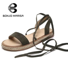 Bonjomarisa 2017 gladiator flock ankle-wrap frauen sandalen sommer weniger plattform offene spitze ausschnitt frau schuhe größe 35-39