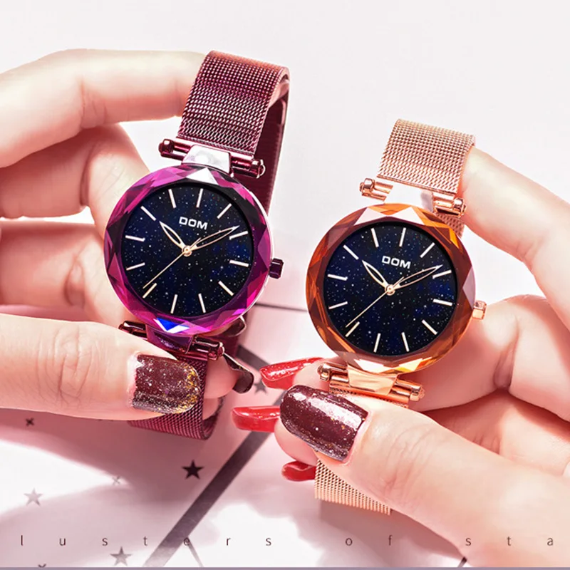 

relogio feminino zegarek damski Watch Women Luxury Brand Ladies Wristwatches Starry Sky Charming Purple Steel Mesh Female Clock