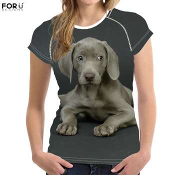 

FORUDESIGNS Kawaii Puppy Weimaraner Printing Woman Summer T Shirts Harajuku Animal Graphic Design Short Tops Tee Casual t-shirts