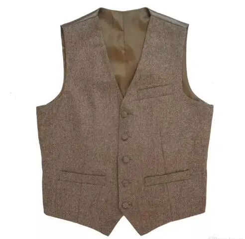 2017 Tweed Vintage Rustic Wedding Vest Brown Vest Men Summer Winter Slim fit Groom's Wear Mens Dress Vests Plus Size