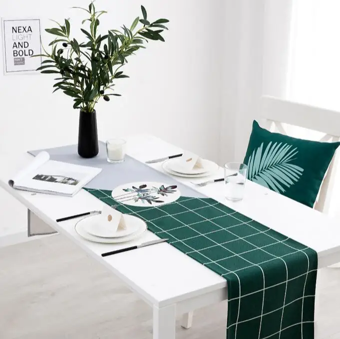 

INS Nordic Plaid Modern Table Runner chemin de table Table Runners for Wedding Party Palm Leaf Monstera Leaf Placemat tablecloth
