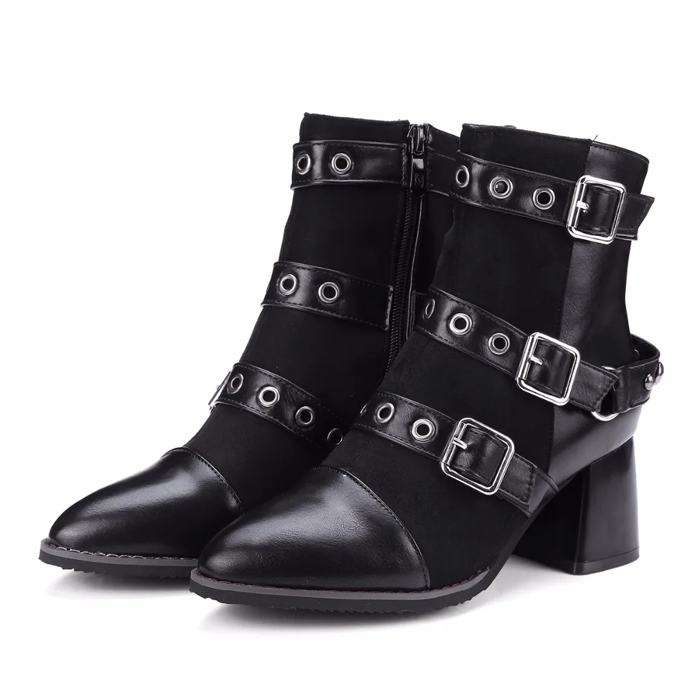 

Mavirs Brand punk stitching ladies Ankle boots 2018 autumn and winter pointed buckle 6CM thick with high heels