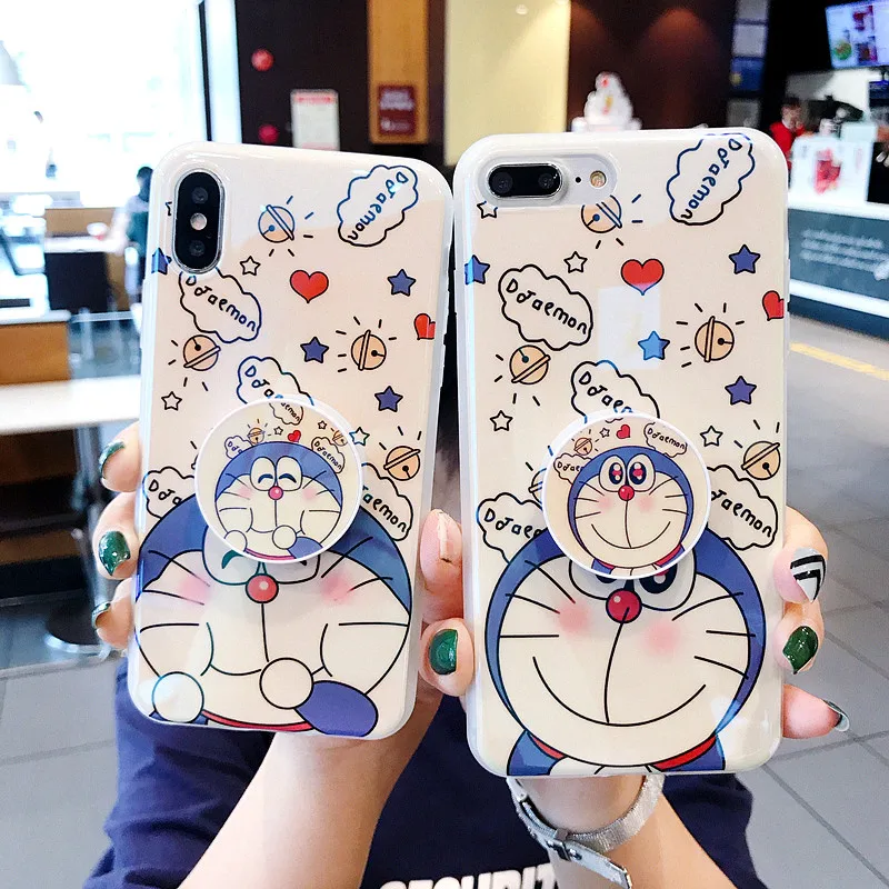 Cute cartoon Doraemon brown bear Stand Holder blue light IMD soft TPU back cover for iPhone 6 6s 7 8 plus X Xs case |