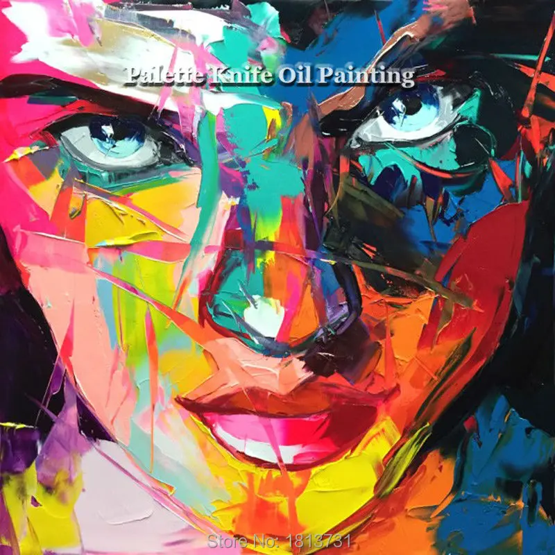 

Hand painted Francoise Nielly Palette knife portrait Face Oil painting Character figure canva wall Art picture16-8