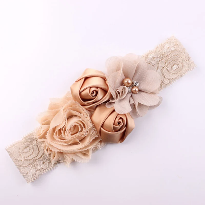 

2019 New Baby Headbands Mix 4 Flower Pearl Lace Headbands Hair Bow Newborn Baby Girls Hairband Hair Accessories Photo Props