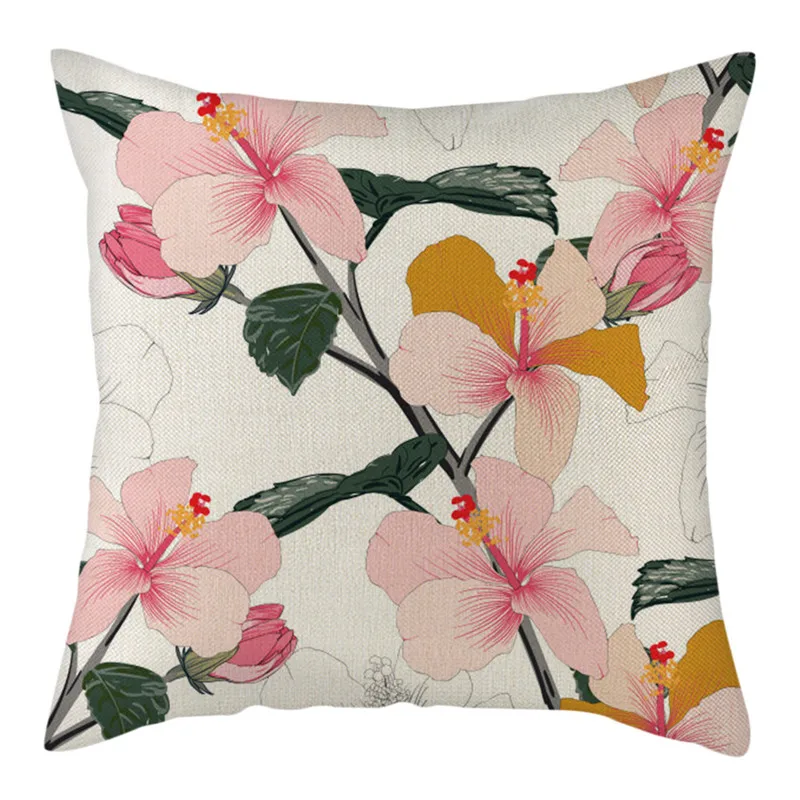 Льняная наволочка для подушки с Fuwatacchi цветком пиона, розы, вишни, декоративная наволочка для дома, стула, дивана, 45*45 - Цвет: PC08750