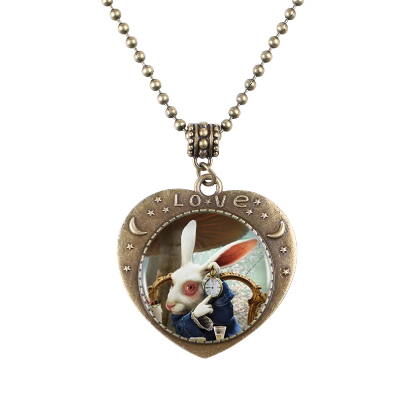 10pcs Rabbit Clock Bronze Heart Pendant Alice In Wonderland Bead Necklaces Retro Women Children | Украшения и аксессуары