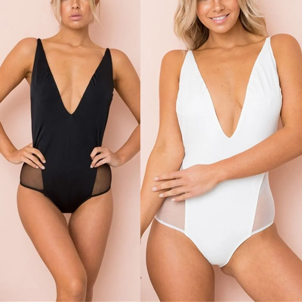 

Woman Bikini 2019 Women Mesh Splicing One Piece Swimsuit Halter Bikini Set Sport Swimwear Cover up Dropping biquini bathers