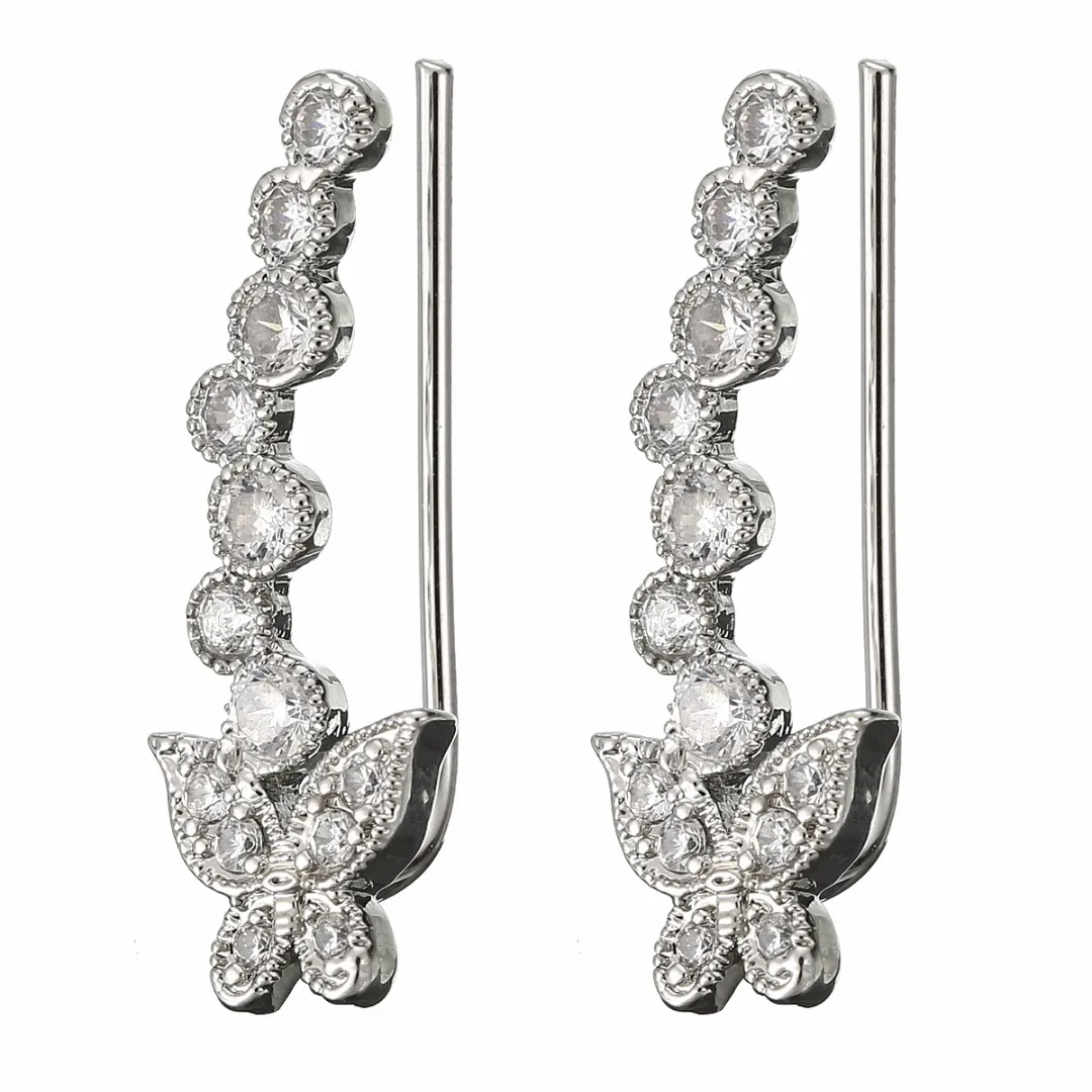Charming Elegant Butterfly Cuff Earrings Crystal Sliver Fashion Clip Earrings Cute Animal Jewelry Birthday Gifts For Women