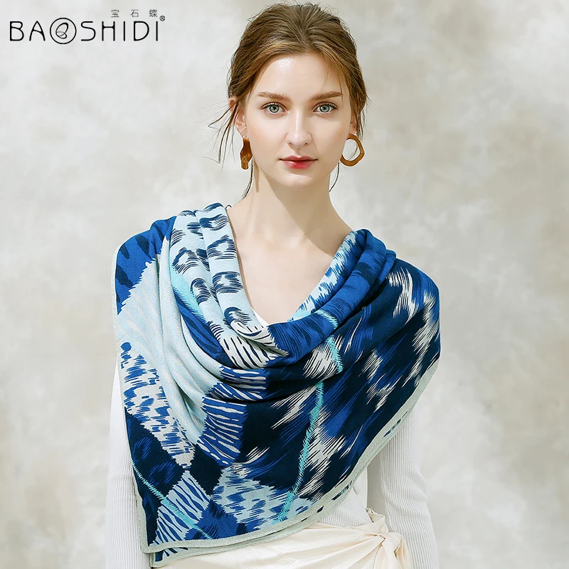 Шарф BAOSHIDI из 100% шерсти Элегантные зимние шарфы для женщин большой квадратный