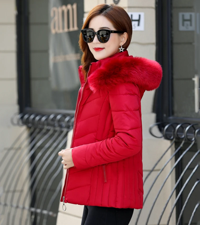 Плюс размер 4XL Женская зимняя куртка женская Повседневная тонкая с капюшоном меховой воротник жакет Женская верхняя одежда 5 цветов парка Mujer Invierno