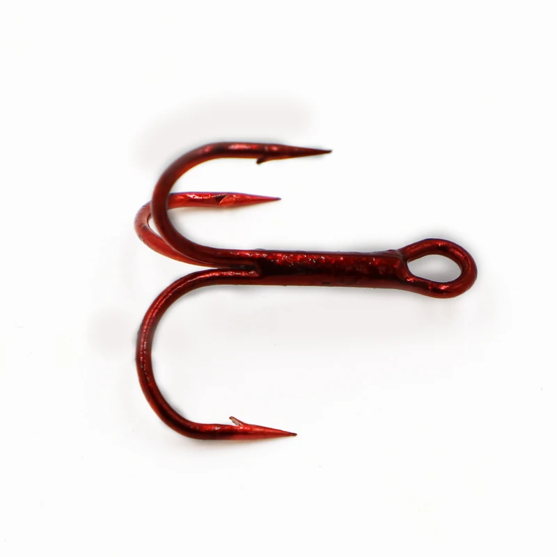 Fishing Hooks Red Round Bent Triple Artificial Lure Fishhooks Size 2 4