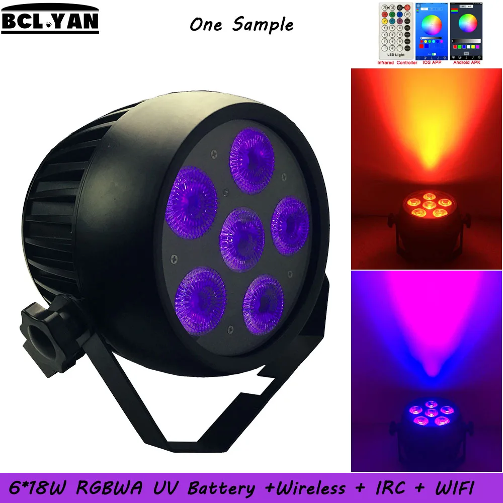 

NEW Waterproof RGBWA(UV) 6 IN 1WiFi Smart OLED battery wireless dmx par Led Uplighting for Stage Wedding DJ Event 6pcs*18W