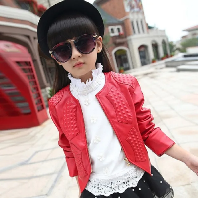 Girl Red Faux Leather Jacket Kids Girls And Coats Spring Kids Leather