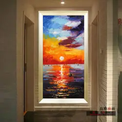 Новое поступление вход декоративной картина моды Wall Art расписанную закат пейзаж маслом вертикальное исполнение