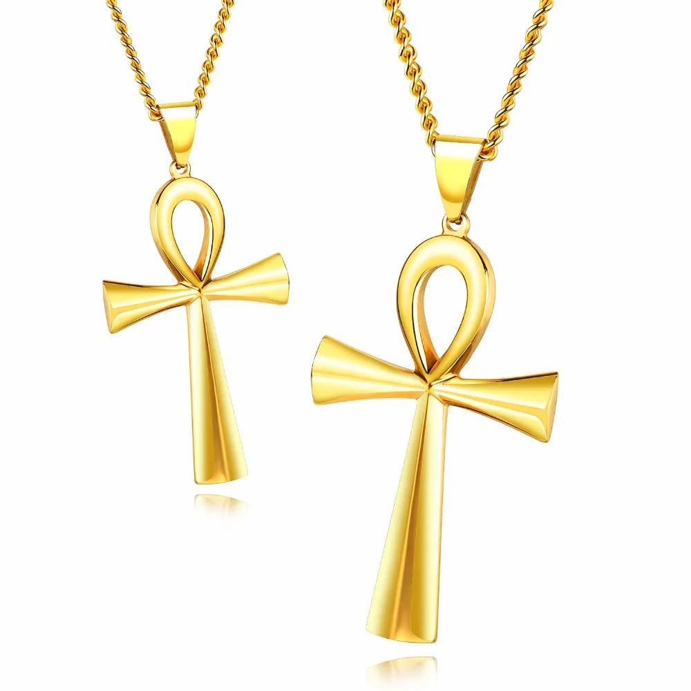 Meaning "Life" Egyptian Ankh Pendants Necklace 3Color Stainless Steel