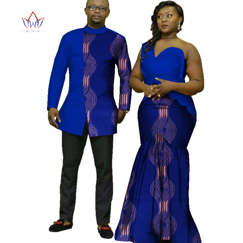 Африканская одежда с принтом для пары, Дашики, элегантные женские вечерние платья и мужские рубашки, хлопковая африканская одежда WYQ125 - Цвет: 14