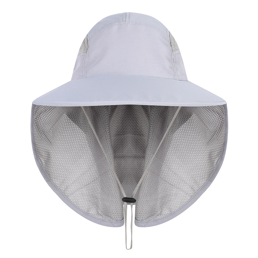 Защита от солнца Кепки s клапаном Шапки 360 градусов солнечного УФ-защита соломенная шляпа летняя Для мужчин Для женщин солнцезащитный козырек Кепки Складной Съемный, маска для лица, маска для лица головка - Цвет: Light grey