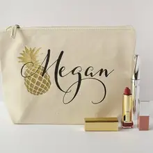 Пользовательское имя Блестящий ананас подарок для невесты свадебный макияж косметика холщовые сумки Valentines Свадебные вечерние сумки с замком-молнией