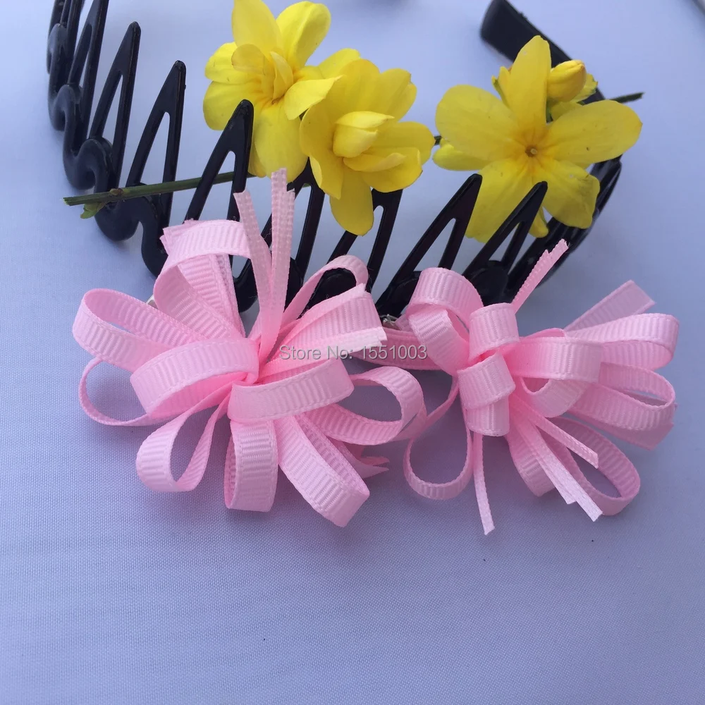 

2pcs/pack White & Pink Hair Bows Hair Barrettes with hair Clip for Grosgrain Ribbon Bows for Hair Accessories