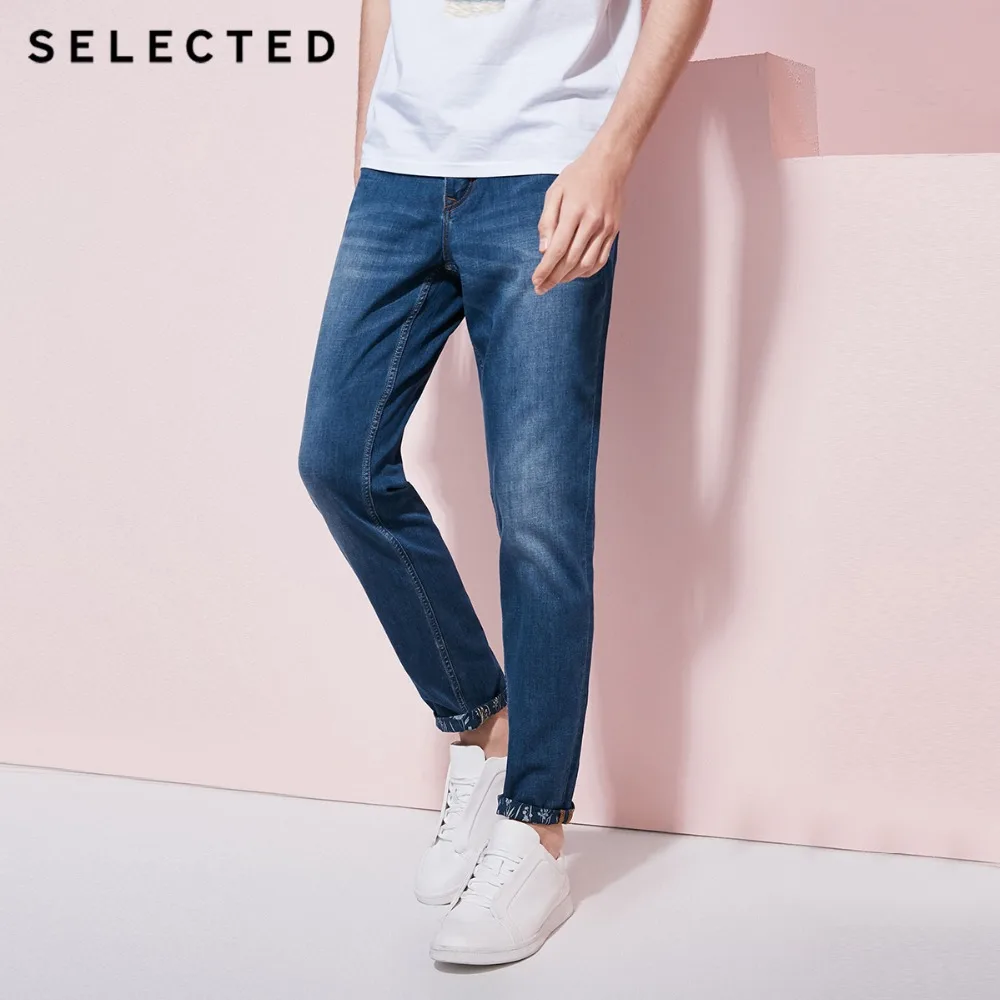 SELECTED New men's micro-elastic stone wash tapered casual jeans C|418232527