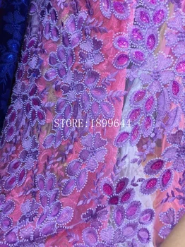 

Latest Style Beaded sequins 2017 Fashion African Lace Fabric 3D Tulle African French Lace Fabric High Quality for wedding dress