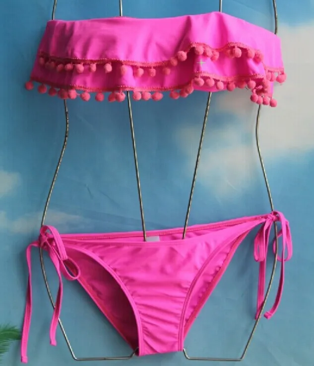 Newest 2016 Pink Sweet Bikinis Set Girls Favor Halter Low Waist Beach