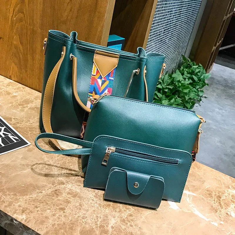 Fashion 4 Pcsset Women Composite Handbag Ribbon Shoulder Crossbody Bucket Bag Totes Large Capacity Casual Female Shopper SS3511 (15)