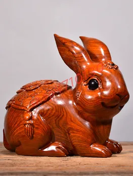 

Natural yellow pear wood, solid wood carving rabbit ornaments, exquisite handicraft decorations