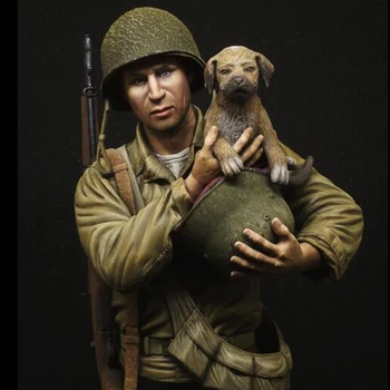 

1/9 Resin Figure Bust Model American Infantry with Rescue Puppy Unassembled Unpainted