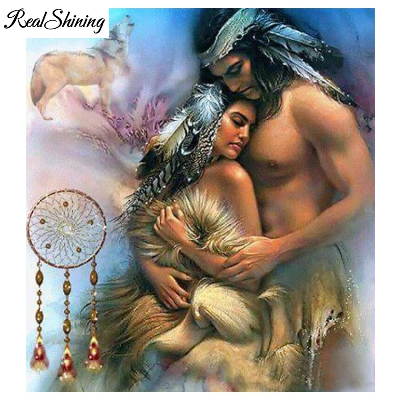 REALSHINING Wolf lover Hug Diamond Painting Cross Stitch Needleworks 5D Diy Embroidery Crafts Mosaic Home Decor FS719 | Дом и сад