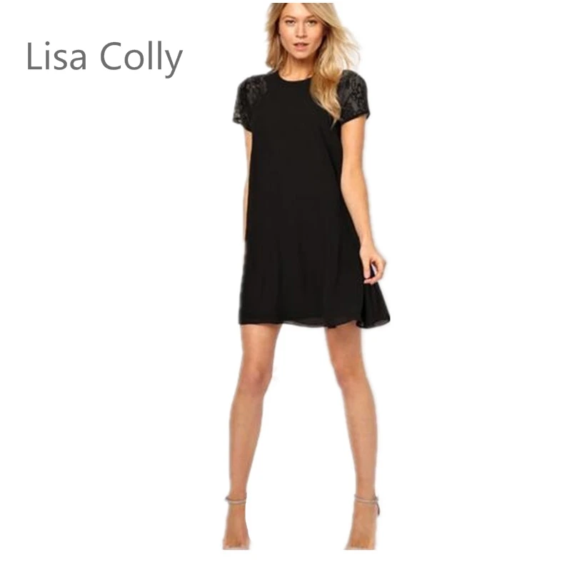 

Lisa Colly 2017 Summer spring women clothing lace short sleeve chiffon Underskirt sexy lace dress Women's Dress