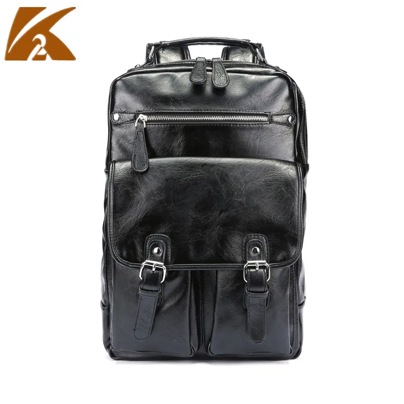 KVKY Brand Black Leather Backpack Men Fashion Backpacks College Students School Shoulder Bags Man Casual Travel Daypacks Mochila