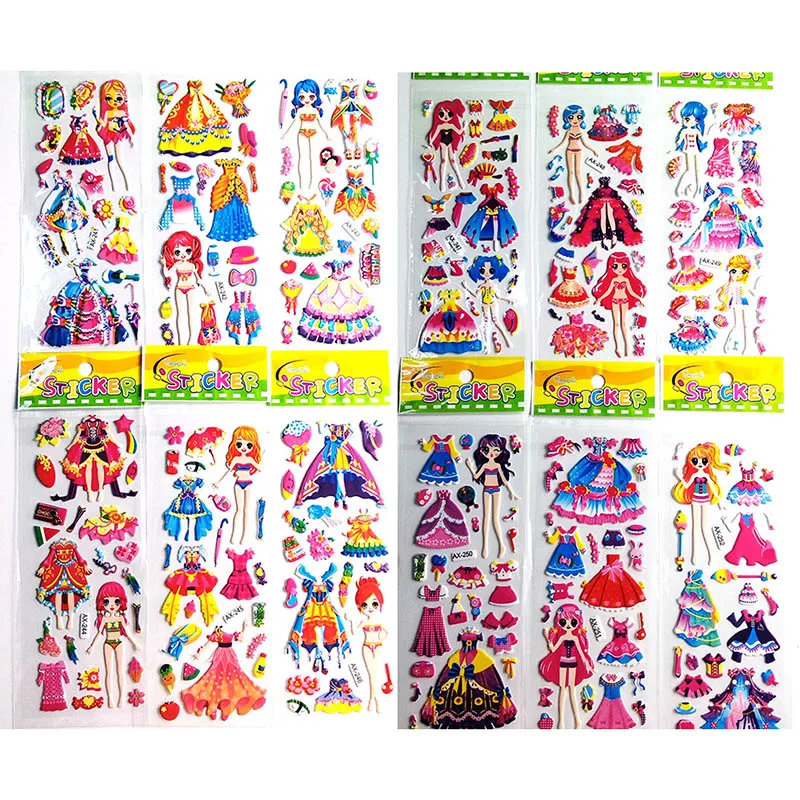 

10Pcs Stickers Scrapbooking Kawaii Stationery Beauty Girl 3D Dress Up Sticker School Diary Decoration Raondom