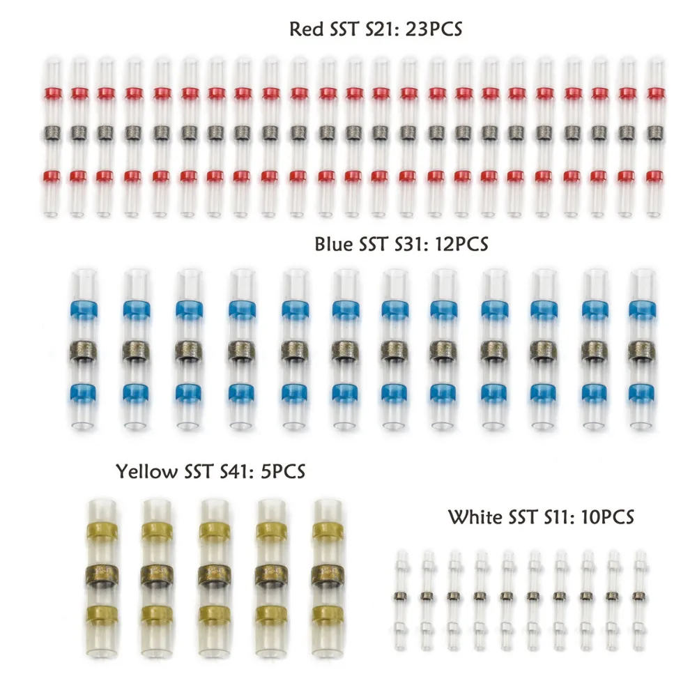 50 шт. смешанные термоусадочные пайки терминалы водонепроницаемый припой рукав трубки электрический провод изолированные стыковые разъемы коробка