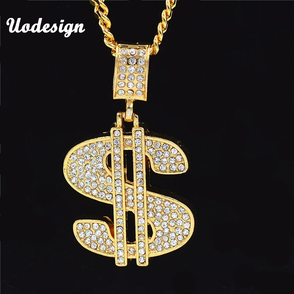 Uodesign Gold Color Money Symbol Pendant Hip Hop Bling Crystal Dollar
