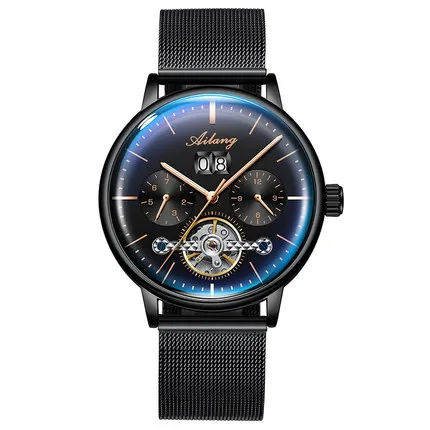 AILANG Orologio meccanico automatico scheletrato da uomo con tourbillon nero Orologio da uomo completamente in acciaio Orologio da uomo a carica automatica Relogio Masculino_voghion.com
